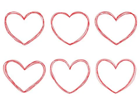 Vector collection of red hand-drawn hearts on white background Stock Illustration