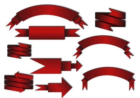 Vector : Collection of red ribbon on white background Stock Illustration
