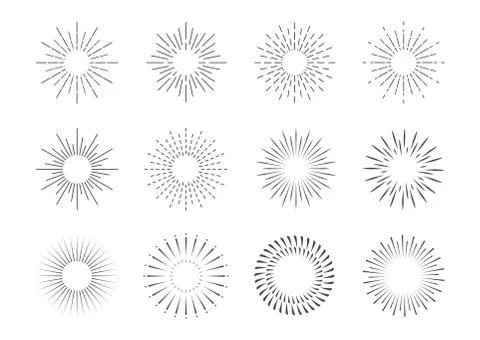 Vector Collection of Retro Light Rays, Isolated on White Stock Illustration