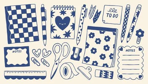 Vector collection of school stationery and office supplies. Hand drawn doodle Stock Illustration