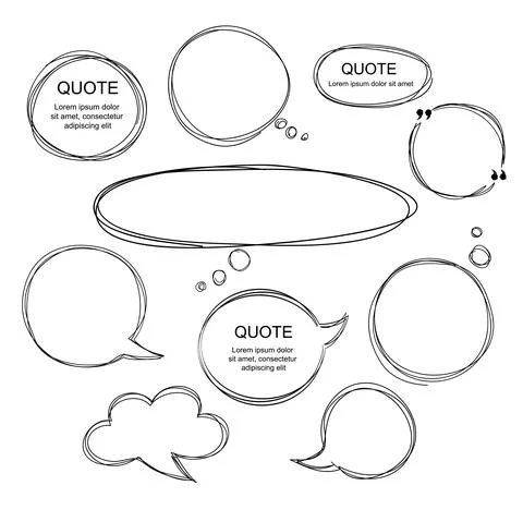 Vector collection of scribbled comic speech bubbles with hand drawn style Illustrazione stock