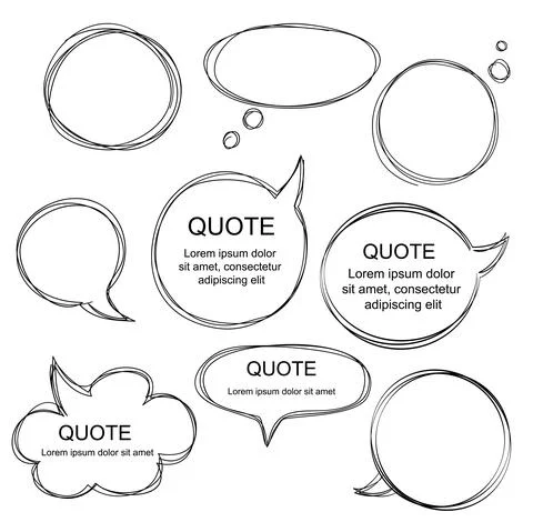 Vector collection of scribbled comic speech bubbles with hand drawn style Stock Illustration