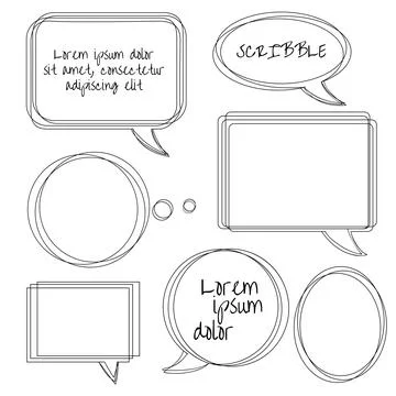 Vector collection of scribbled comic speech bubbles with hand drawn style Stock Illustration