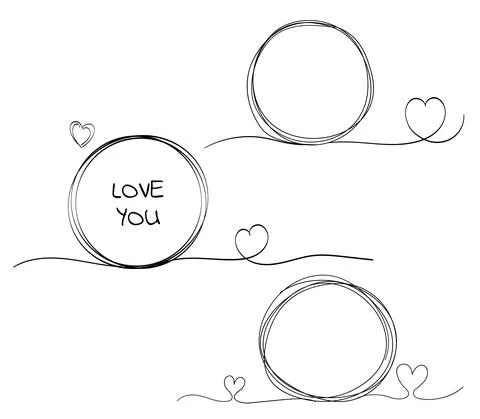 Vector collection of scribbled speech bubbles with heart in hand drawn style Illustrazione stock