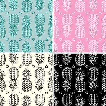 Vector collection of seamless repeating pineapple patterns Illustrazione stock
