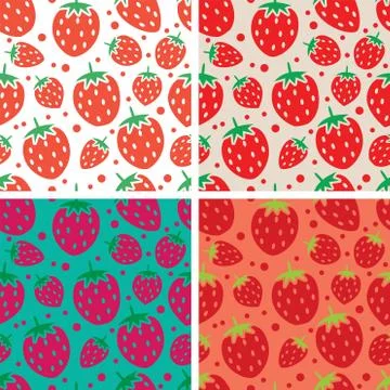 Vector collection of seamless repeating strawberry patterns Stock Illustration
