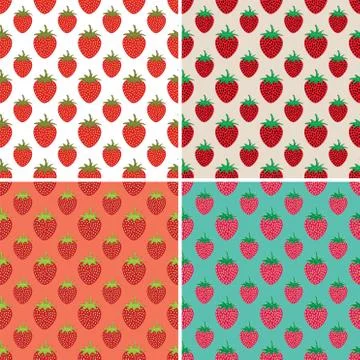 Vector collection of seamless repeating strawberry patterns Stock Illustration