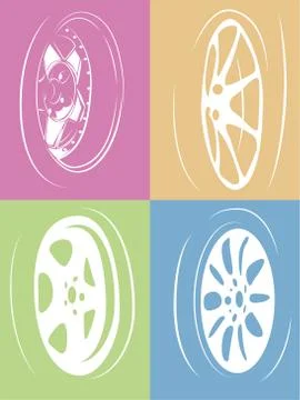 Vector collection set of isolated car wheels on color backgrounds Stock Illustration