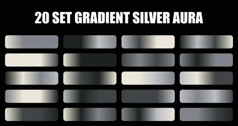 Vector collection of silver aura gradients featuring metallic color palettes Stock Illustration