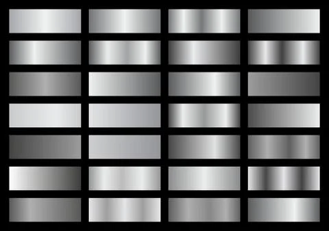 Vector collection of silver metallic gradients, chrome gradient set Stock Illustration