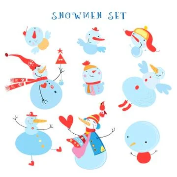 Vector collection of snowmen Stock Illustration