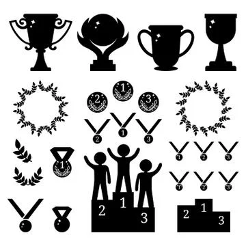 Vector collection of sport awards. Black silhouettes of trophies. Vector. Stock Illustration