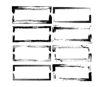 Vector collection of square empty borders. Set of black rectangle grunge fram Stock Illustration