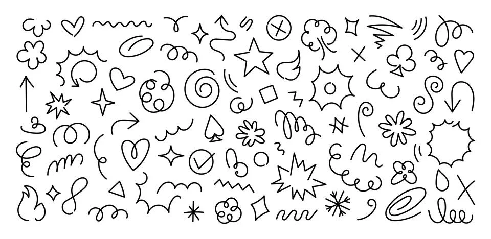 Vector collection of stickers, scribbles, and doodles in minimalist style Stock Illustration