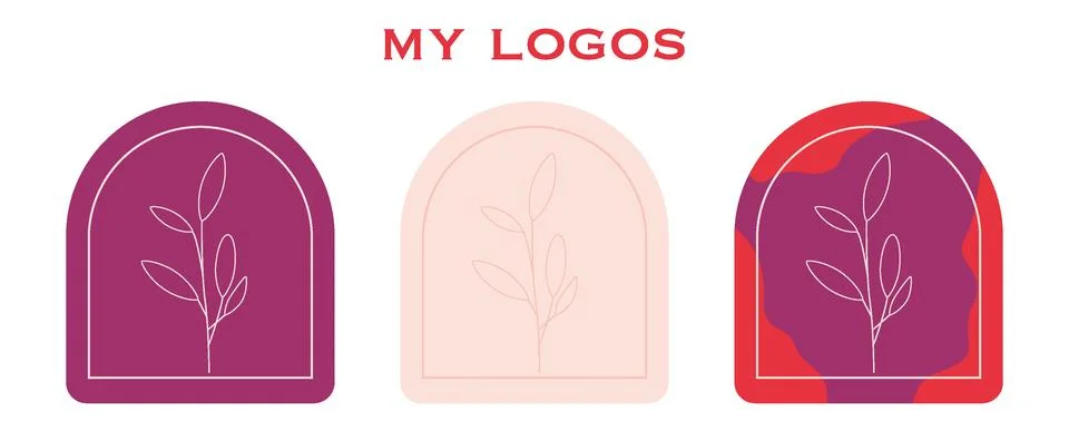 Vector collection of stylish logos. Delicate leaves and frames in bright Stock Illustration