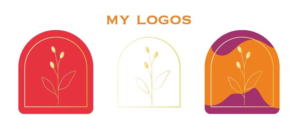 Vector collection of stylish logos. Delicate leaves and frames in bright Stock Illustration
