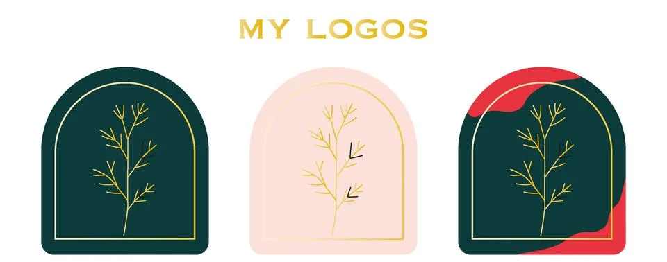 Vector collection of stylish logos. Delicate leaves and frames in bright Stock Illustration