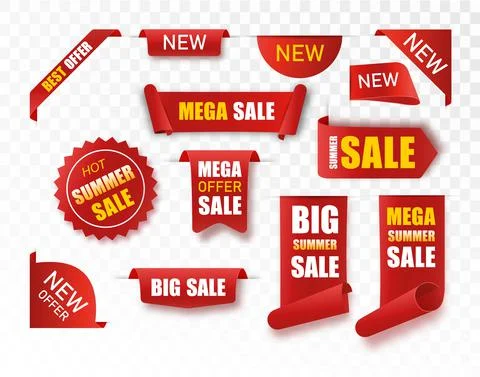 Vector collection of summer collection price tags. Ribbon sale banners isolated Stock Illustration