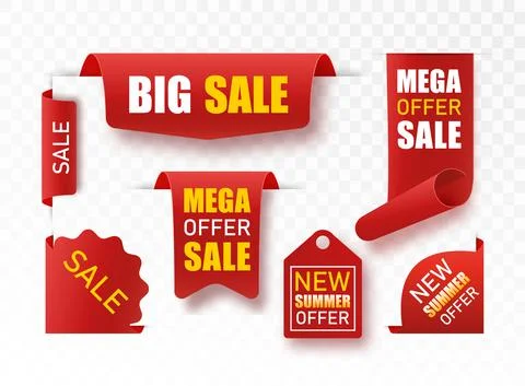 Vector collection of summer collection price tags. Ribbon sale banners isolated Stock Illustration