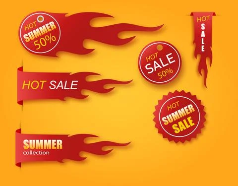 Vector collection of summer collection price tags. Ribbon sale banners isolated Stock Illustration