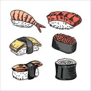 Vector collection of Sushi. Stock Illustration
