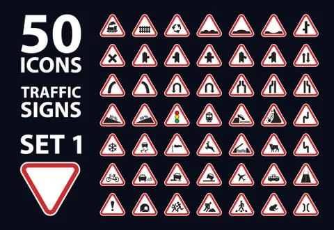 Vector collection of traffic warning sign red triangle road set 1 스톡 일러스트