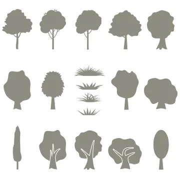 Vector collection of tree silhouettes isolates on white background. Set of ab Stock Illustration