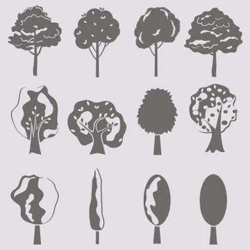 Vector collection of tree silhouettes isolates. Set of abstract stylized tree Stock Illustration