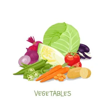Vector collection of vegetables, Tomato, Okra, Cabbage, Carrot and others Stock Illustration