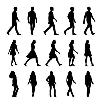 Vector collection of walking people silhouettes. Vector set Stock Illustration