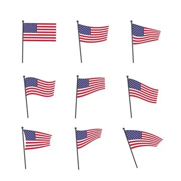 Vector collection of wavy American flags Stock Illustration