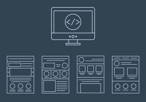 Vector collection of web development icons - html, css, tags and page layout Stock Illustration