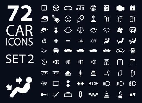 Vector collection of white car dashboard panel indicators Stock Illustration