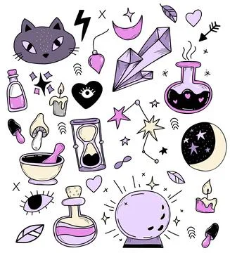 Vector collection of witch - Amulets, magic, witchcraft and occult ritual object Illustrazione stock