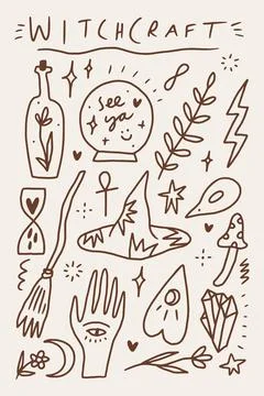 Vector collection of witchcraft cartoon elements green witch magic symbols set イラスト素材