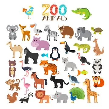 Vector collection of Zoo animals. Set of cute cartoon animals Stock Illustration