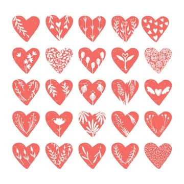Vector collections of hand drawn hearts isolated on transparent background. Love Stock Illustration