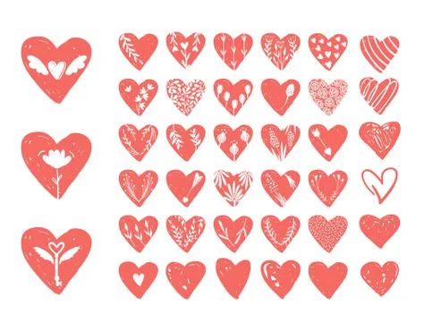 Vector collections of hand drawn hearts isolated on transparent background. Love Stock Illustration