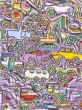 Vector color auto pattern, doodle lines, colorful grunge background 스톡 일러스트