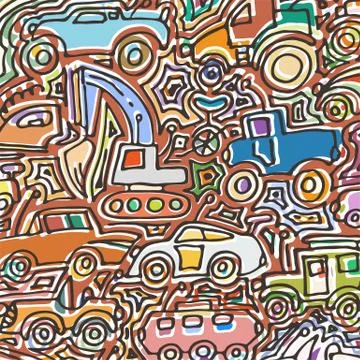 Vector color auto pattern, doodle lines, colorful grunge background Stock Illustration