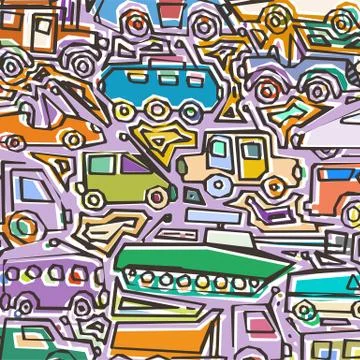Vector color auto pattern, doodle lines, colorful grunge background Stock Illustration