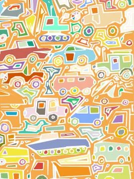 Vector color auto pattern, doodle lines, colorful grunge background Stock Illustration