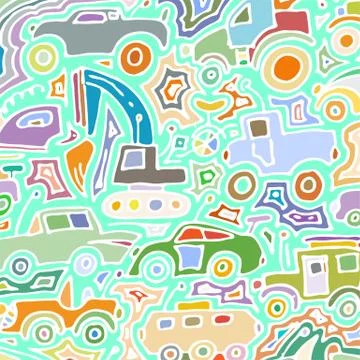 Vector color auto pattern, doodle lines, colorful grunge background Illustrazione stock