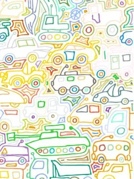 Vector color auto pattern, doodle lines, colorful grunge background Stock Illustration