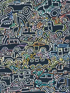 Vector color auto pattern, doodle lines, colorful grunge background 스톡 일러스트