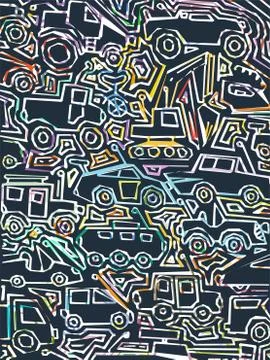 Vector color auto pattern, doodle lines, colorful grunge background 스톡 일러스트