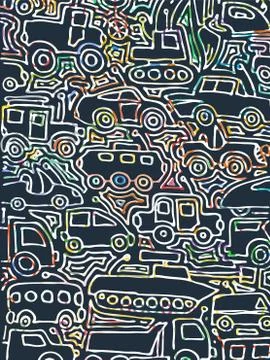 Vector color auto pattern, doodle lines, colorful grunge background Stock Illustration