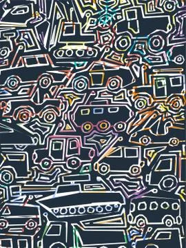 Vector color auto pattern, doodle lines, colorful grunge background Stock Illustration