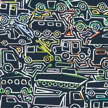 Vector color auto pattern, doodle lines, colorful grunge background Stock Illustration