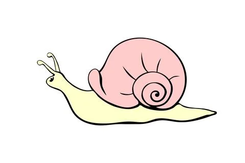 Vector color cute snail in flat style with spiral shell, side view, isolated. Stock Illustration